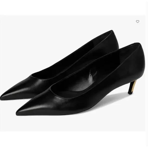 SCHUTZ Shoes - SCHUTZ New in Box Lou Mid Curve Pump Heel Black Leather with Gold Heel // 8